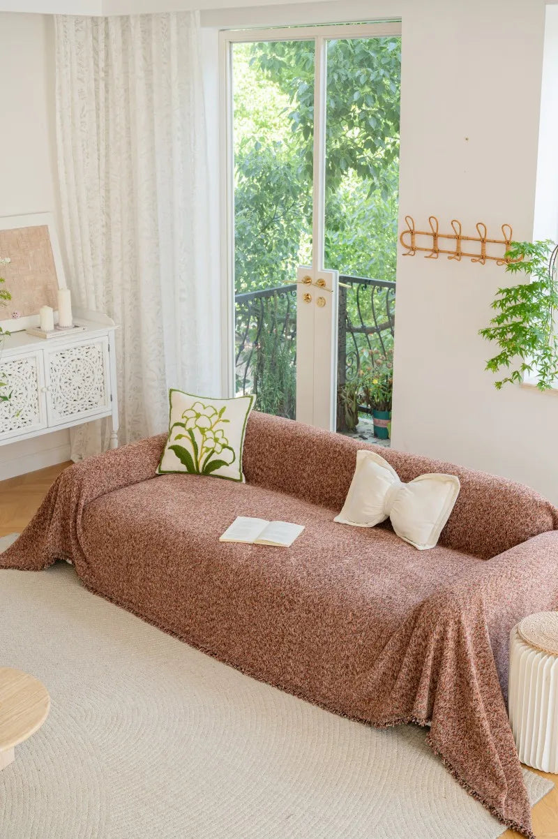 2025 All-Season Universal Full Coverage Non-Slip Couch Chenille Solid Couch Camping Blanket Vintage Solid Color Sofa Cover